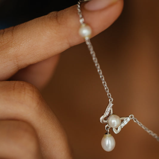 Gypsy pearl silver necklace set elegant design