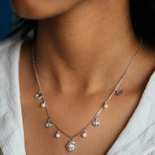 Shells Freshwater Pearl & 92.5 Silver Charms Necklace