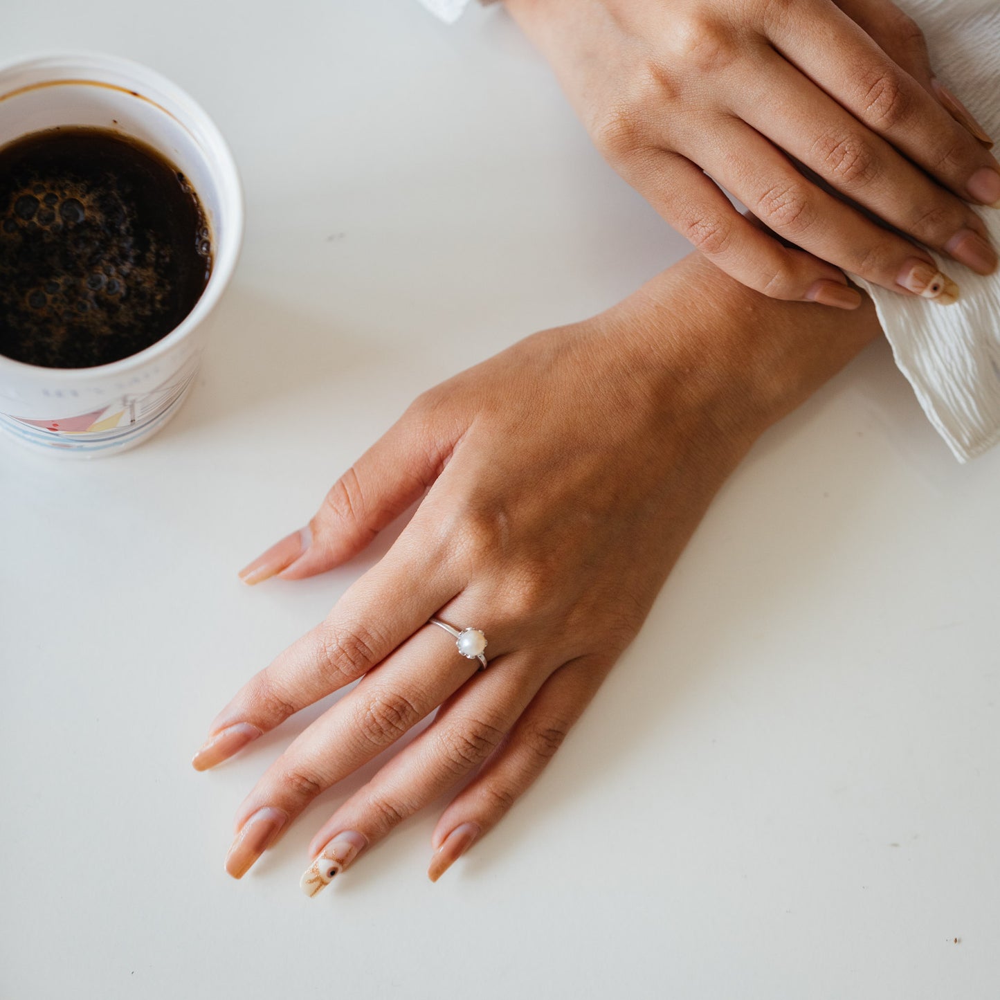 Sepala Solitaire Pearl & 92.5 Silver Finger Ring