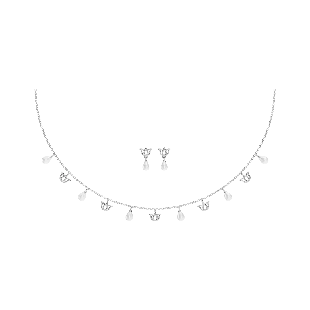 Lotus Charms Freshwater pearl & 92.5 Silver Necklace Set