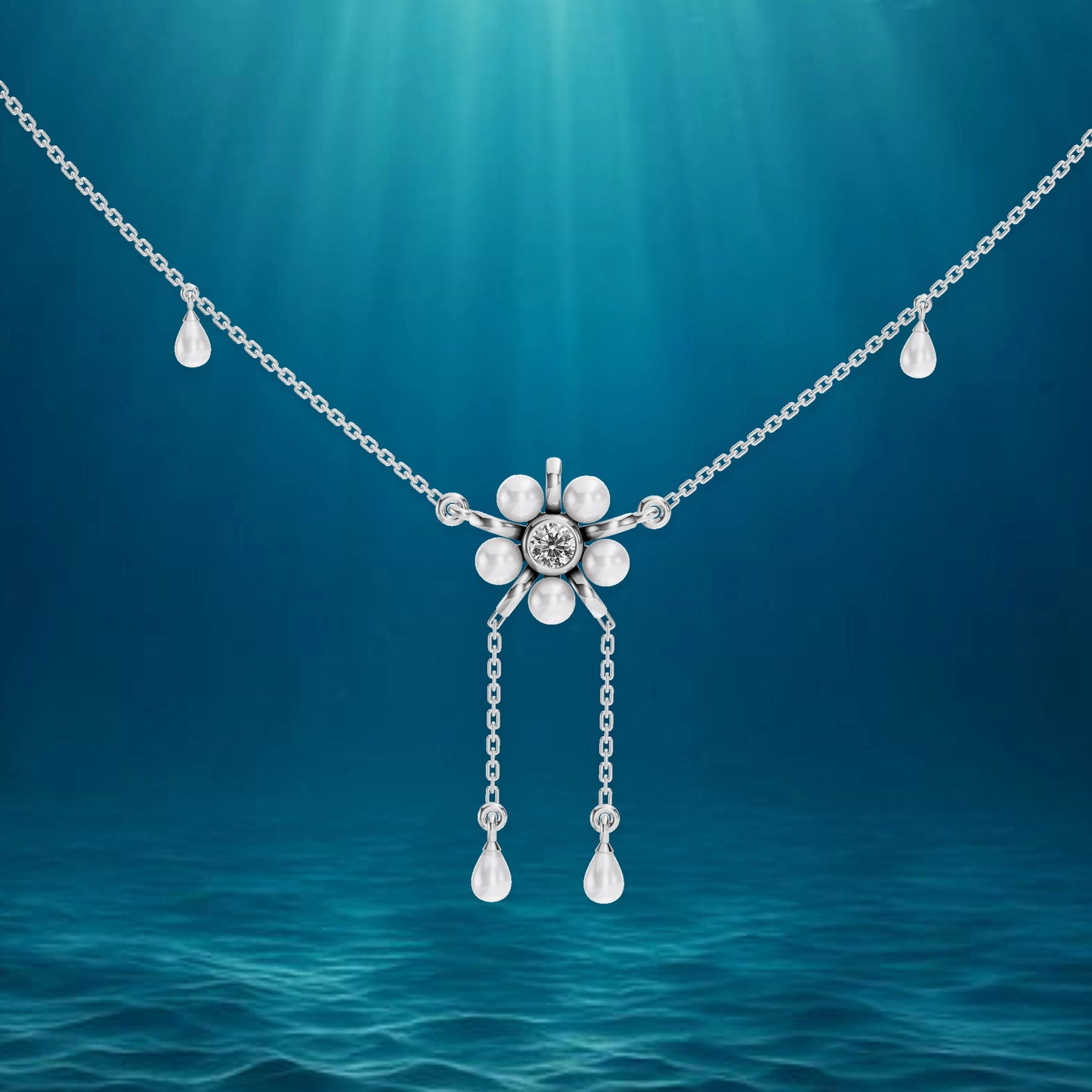 Floret freshwater pearl necklace elegant silver styling