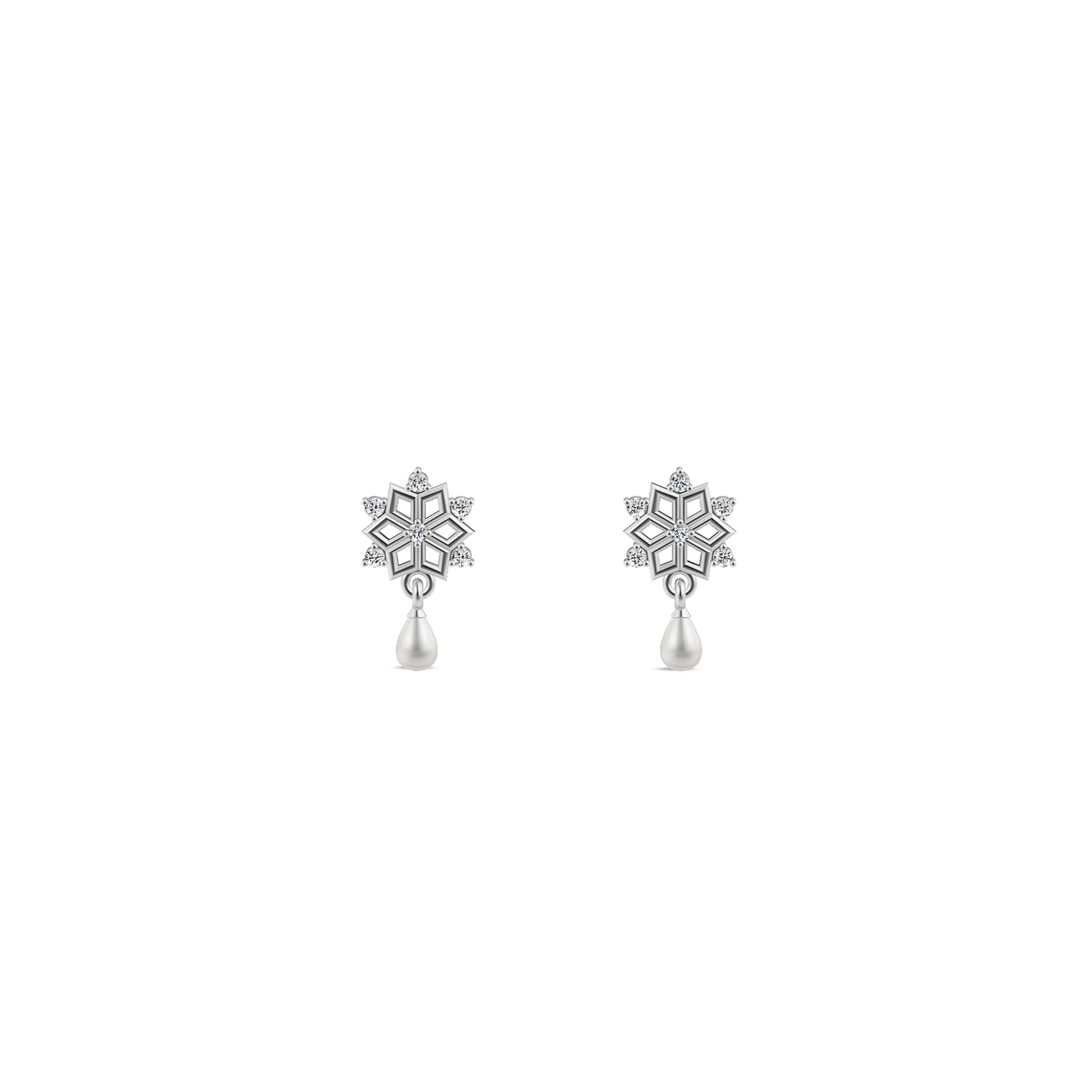 Silver snowflake jewelry set glowing against a dark blue underwater background with sunbeams