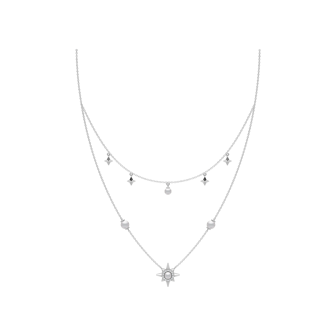 Celestia Layers Freshwater Pearl & 92.5 Silver Charms Necklace
