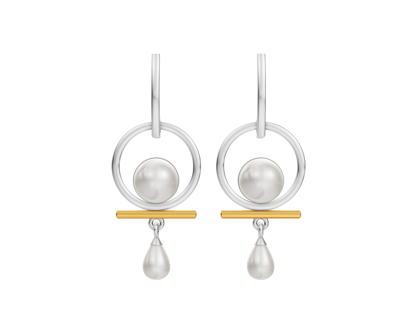Aera 92.5 Silver & Freshwater Pearl Dual-Tone Drop Earrings