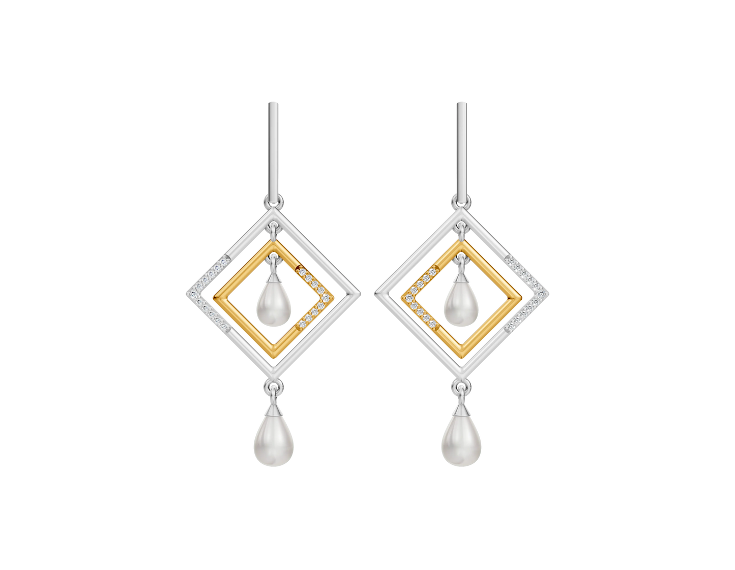 Noa 92.5 Silver & Freshwater Pearl Dual-Tone Earrings