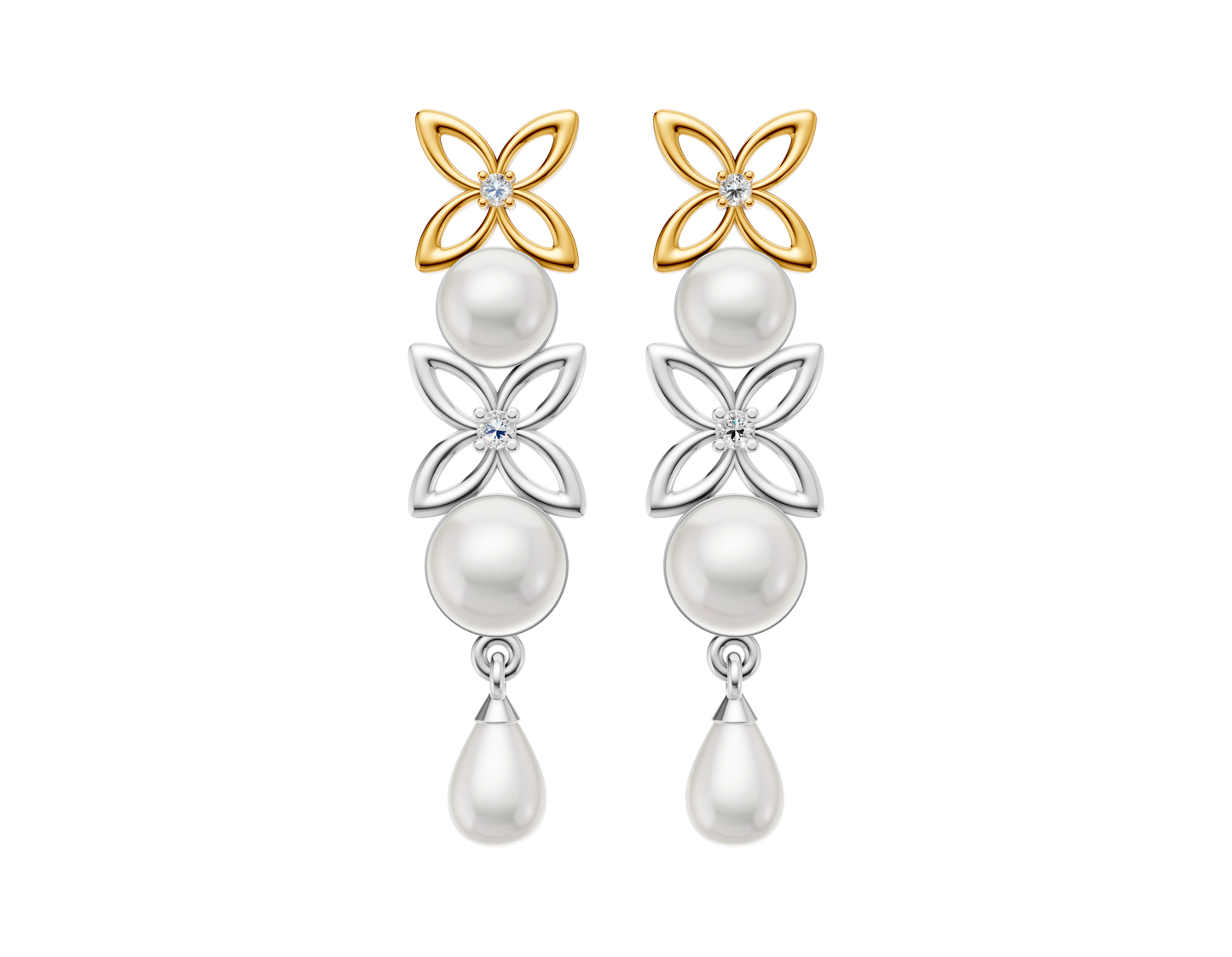 Kayra 92.5 Silver & Freshwater Pearl Dual-Tone Earrings