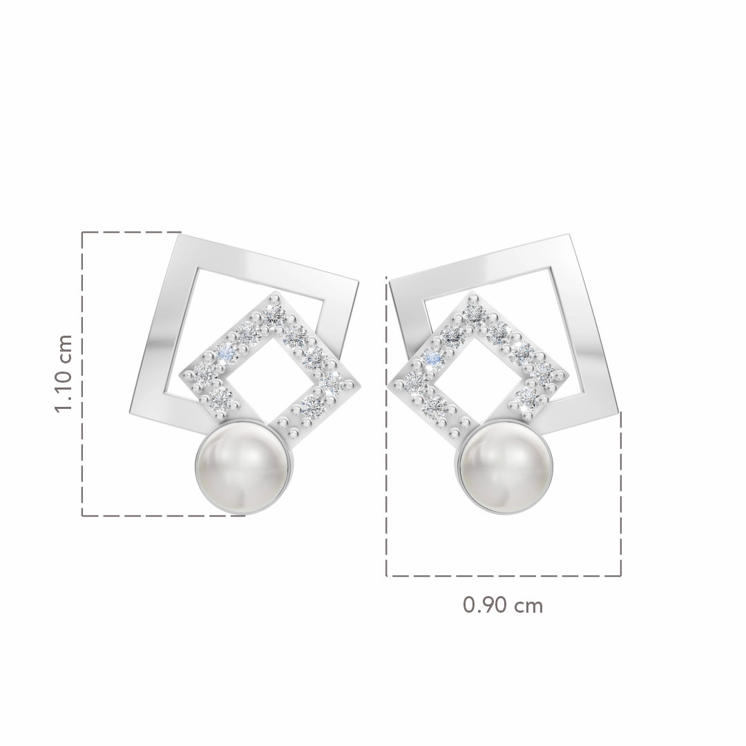 Grid-light Pearl & 92.5 Silver Studs Earrings