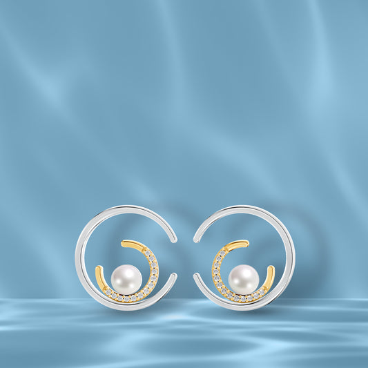 Echo 92.5 Silver & Freshwater Pearl Dual-Tone Earrings