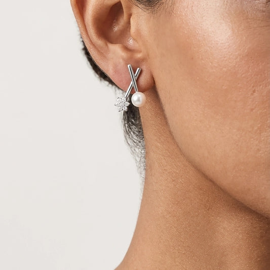 minimal silver pearl earrings for office wear by Sohvii