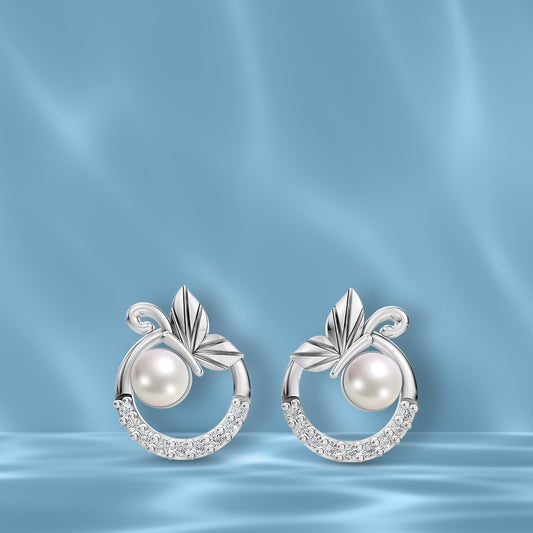 Glofly Pearl & 92.5 Silver Halo Earrings