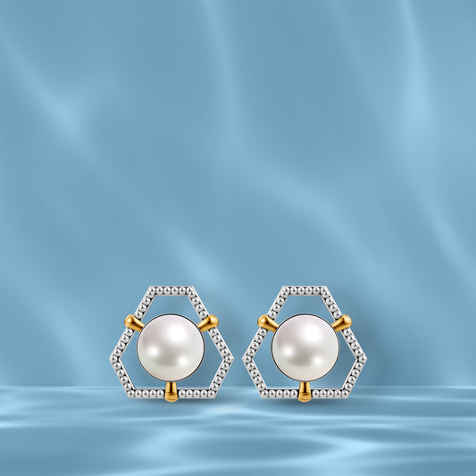 Ciena Sira 92.5 Silver & Freshwater Pearl Dual-Tone Earrings