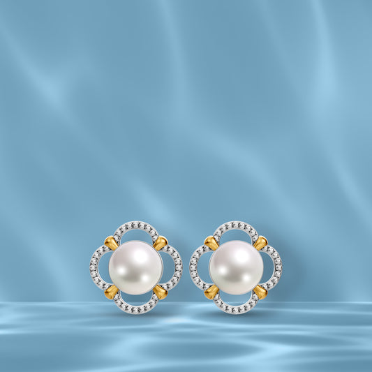 Luma Sira 92.5 Silver & Freshwater Pearl Dual-Tone Earrings