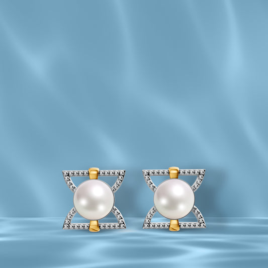 Lina Sira 92.5 Silver & Freshwater Pearl Dual-Tone Earrings