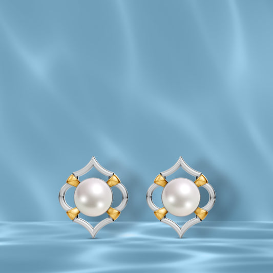Ina 92.5 Silver & Freshwater Pearl Dual-Tone Stud Earrings