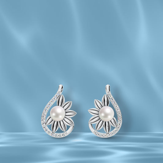 Periwinkle Pearls & 92.5 Silver Stud Earrings