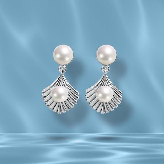 Shellora Pearl & 92.5 Silver Drop Earrings