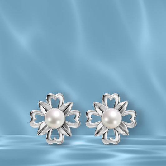 Fleur Pearl & 92.5 Silver Stud Earrings