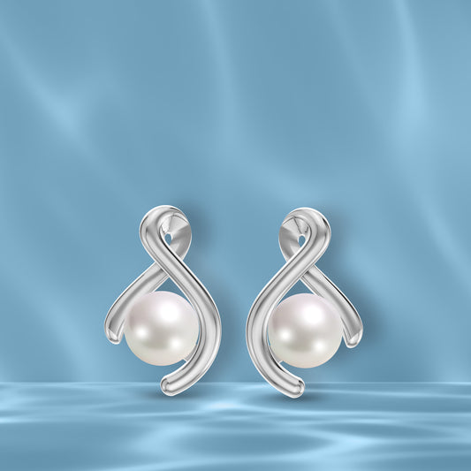 Swirl Pearl & 92.5 Silver Stud Earrings