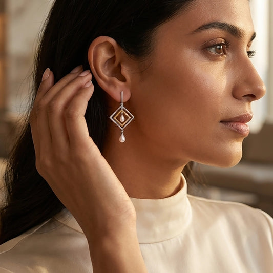 Noa 92.5 Silver & Freshwater Pearl Dual-Tone Earrings