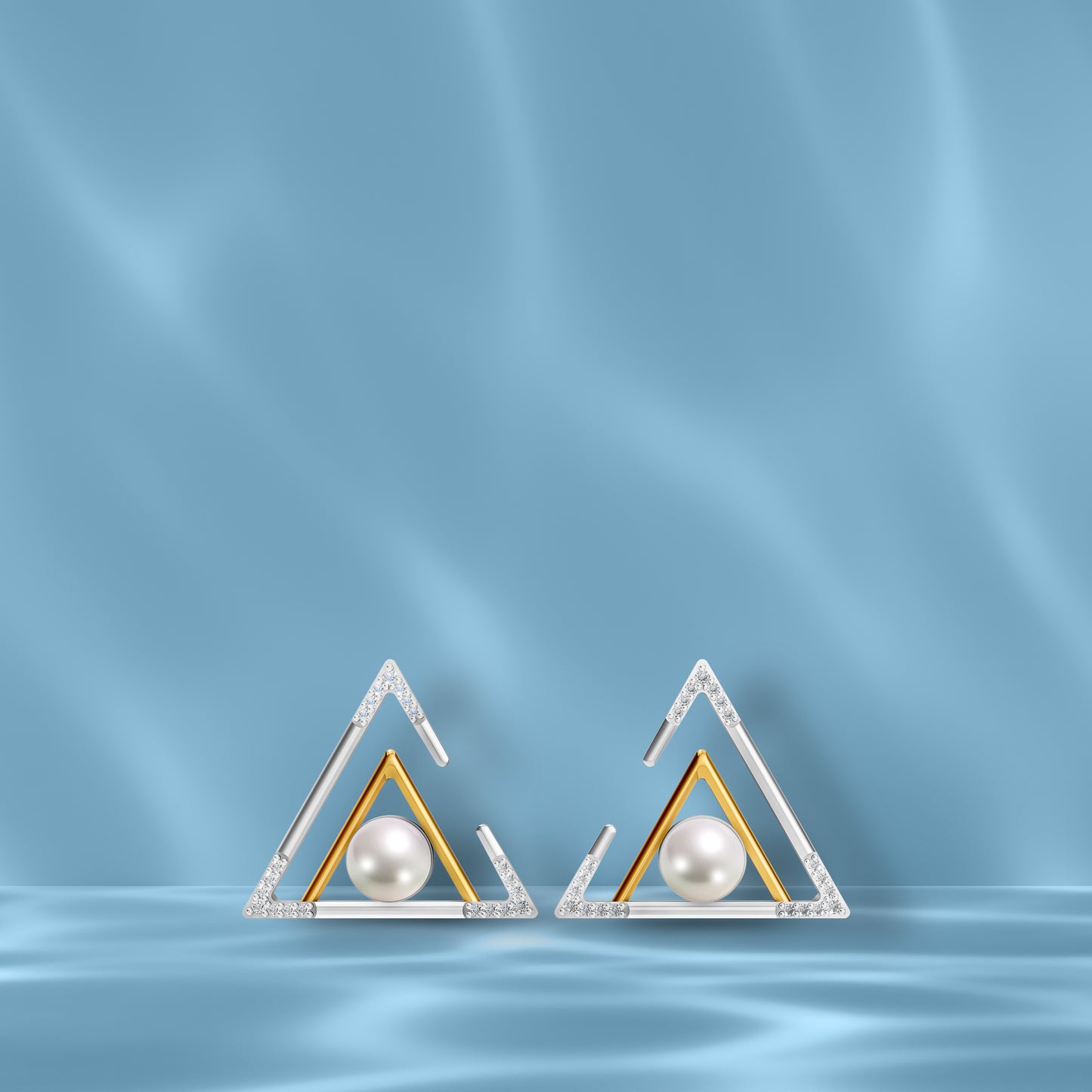 Tria 92.5 Silver & Freshwater Pearl Dual-Tone Stud Earrings