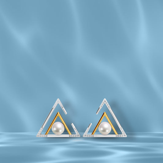 Tria 92.5 Silver & Freshwater Pearl Dual-Tone Stud Earrings