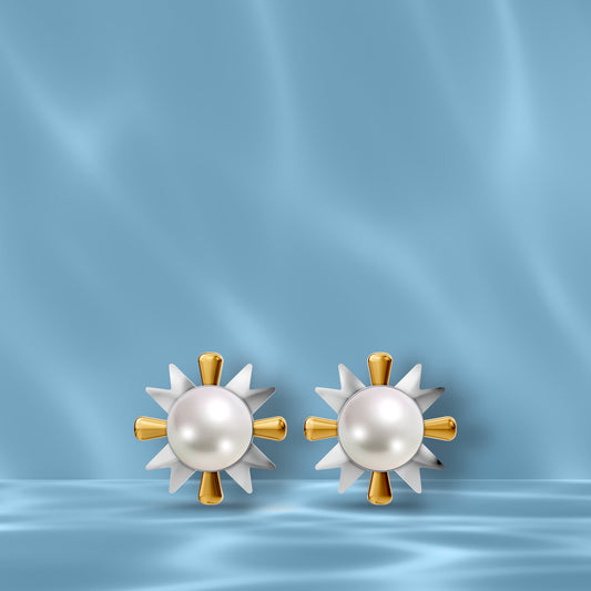 Amel 92.5 Silver & Freshwater Pearl Dual-Tone Stud Earrings