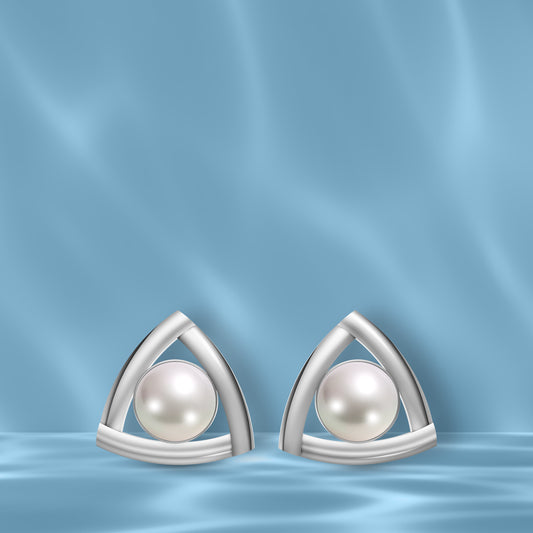 Tria pearl silver stud earrings close-up
