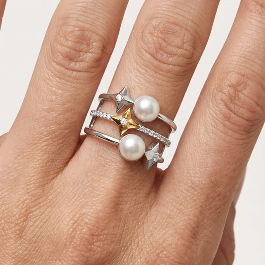 Stellar 92.5 Silver & Gold Plated Finger Ring