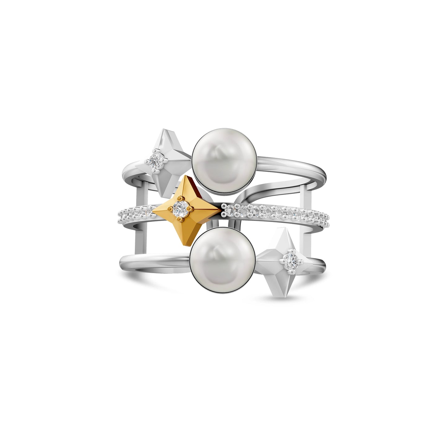 Stellar 92.5 Silver And Gold Plated Pearl Finger Ring Elegant Jewellery For Office And Daily Wear