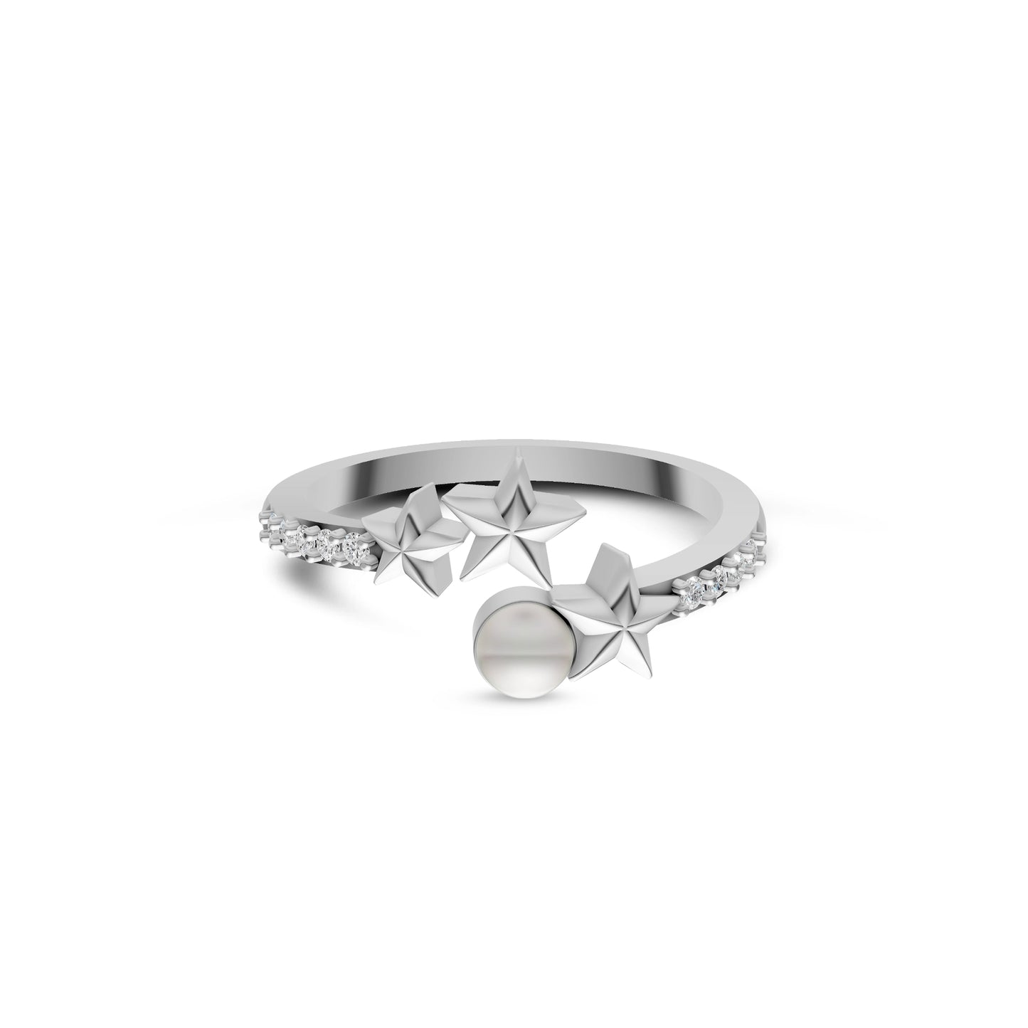 Starlet 92.5 Silver & Freshwater Pearls Finger Ring