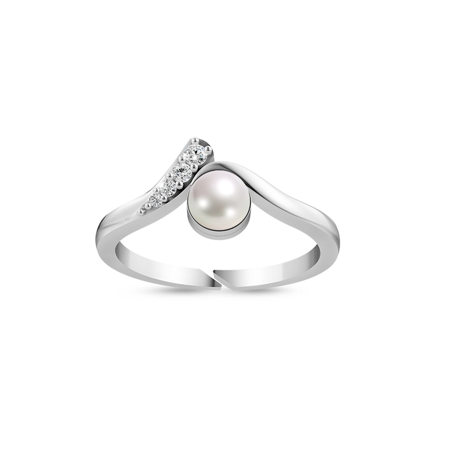 Elegant V Pearl & Silver Finger Ring