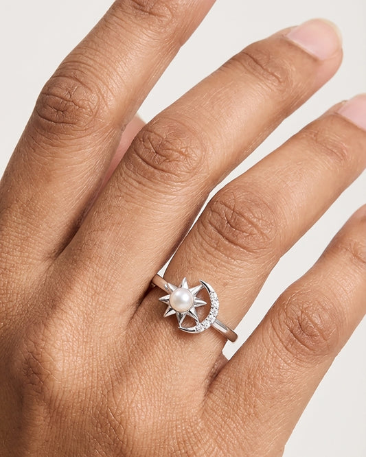 Syzygy pearl silver ring premium design