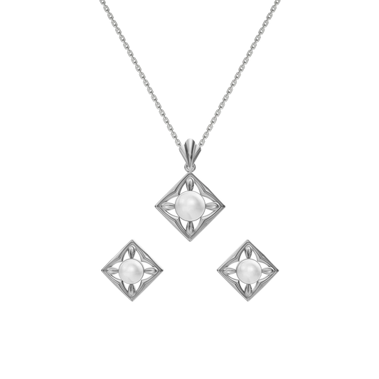 Squaera Freshwater Pearl & 92.5 Silver Pendant Set