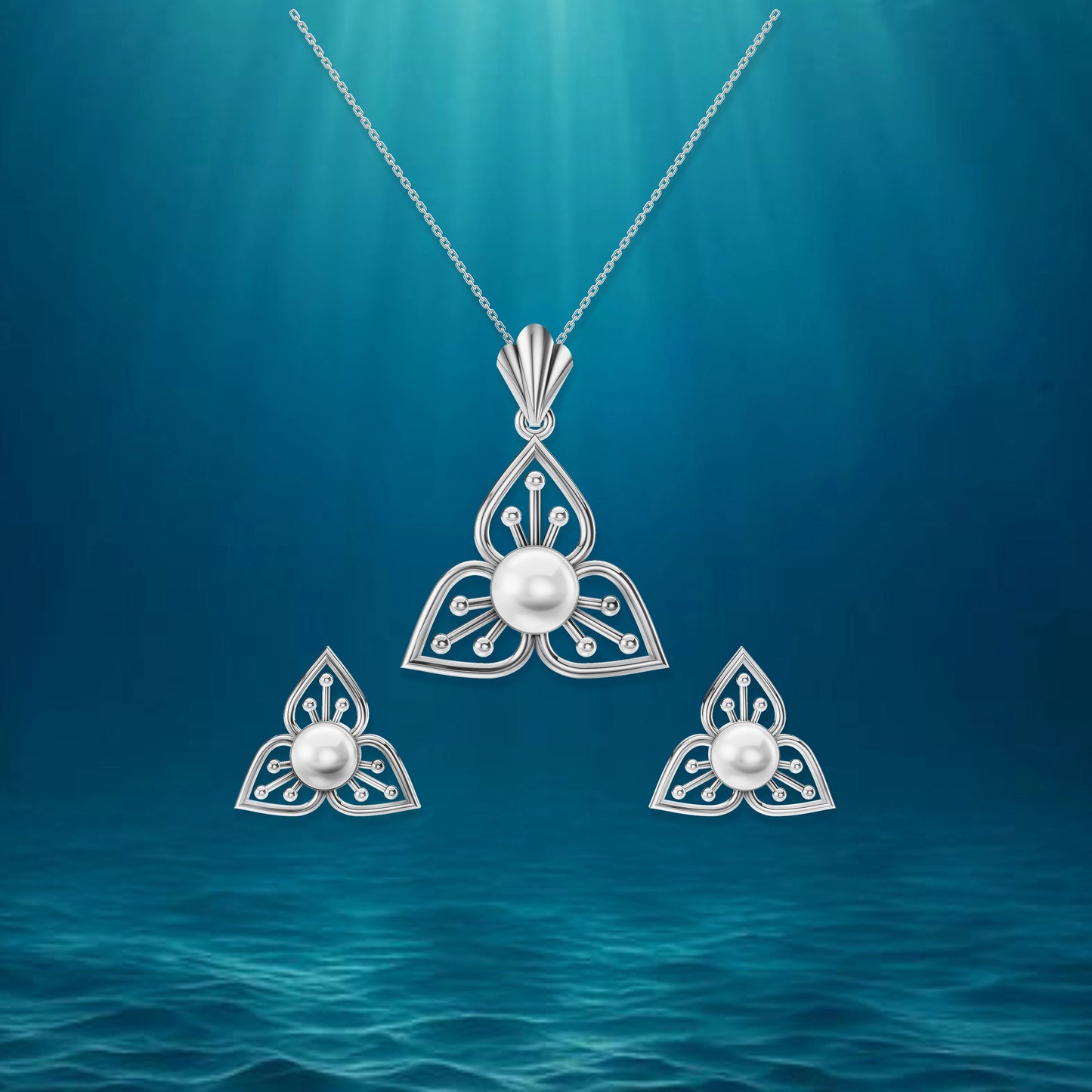 Tria Freshwater Pearl & 92.5 Silver Pendant Set