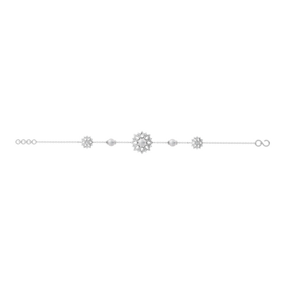 Silver Snowflake Charm Bracelet with Pearl and Diamond Accents on a White Background