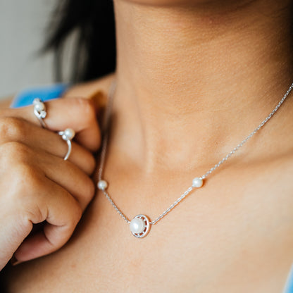 Encira Freshwater pearl & 92.5 Silver Necklace Set