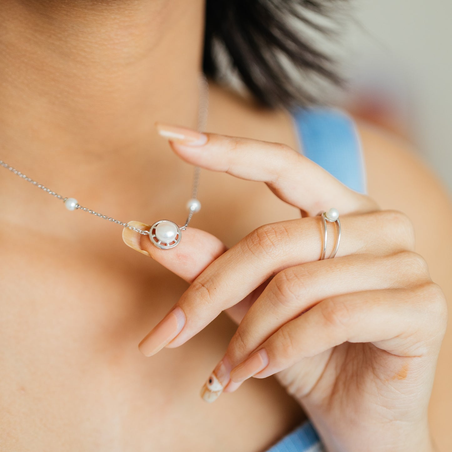 Encira Freshwater pearl & 92.5 Silver Necklace Set