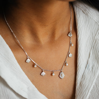 Shells Freshwater Pearl & 92.5 Silver Charms Necklace