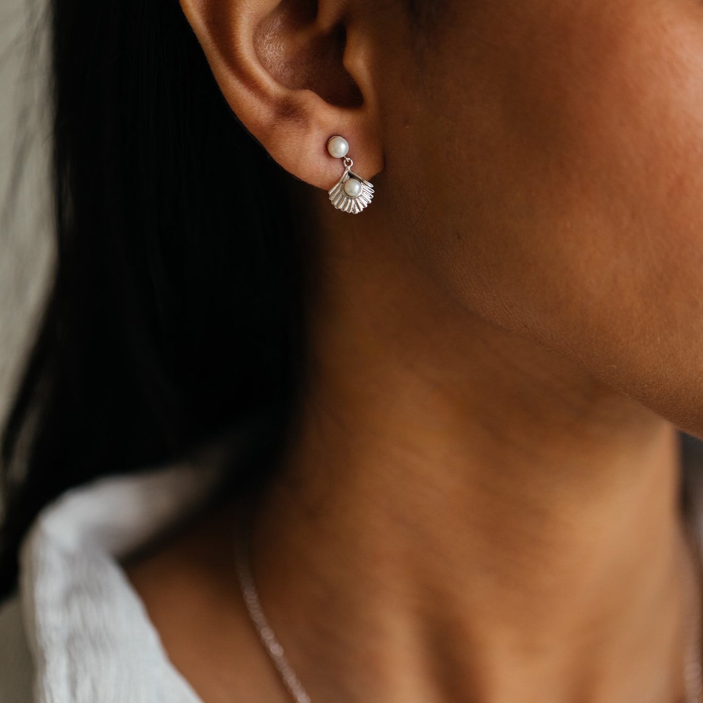 Shellora Pearl & 92.5 Silver Drop Earrings