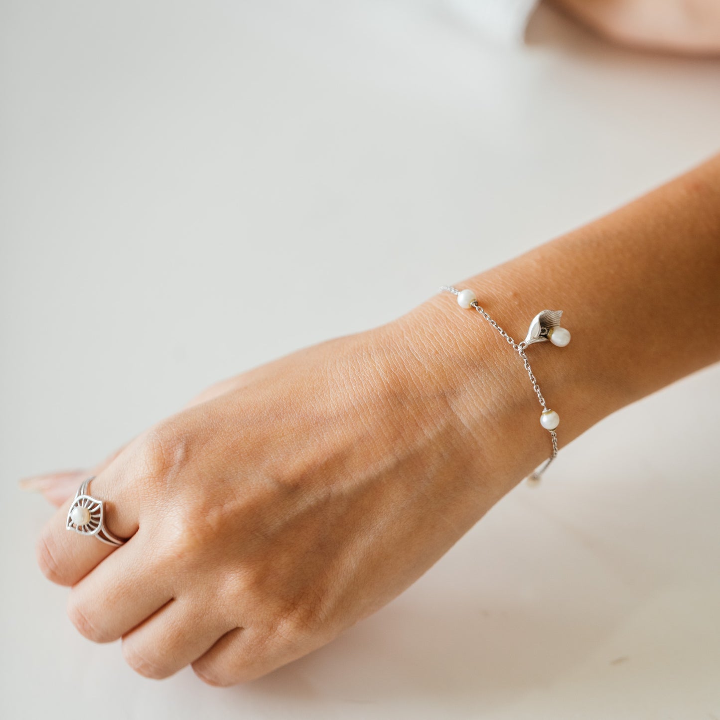 Blossom Bud Pearl & 92.5 Silver Charm Bracelet