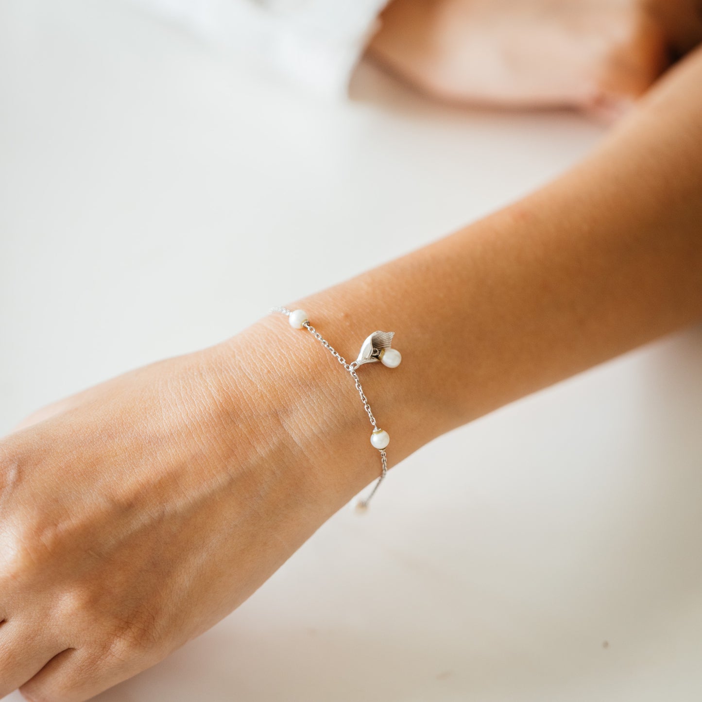 Blossom Bud Pearl & 92.5 Silver Charm Bracelet