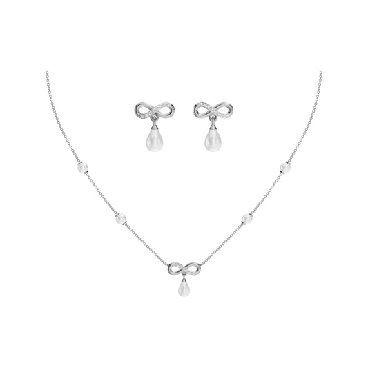 Infinity Freshwater Pearl & 92.5 Silver Necklace Set