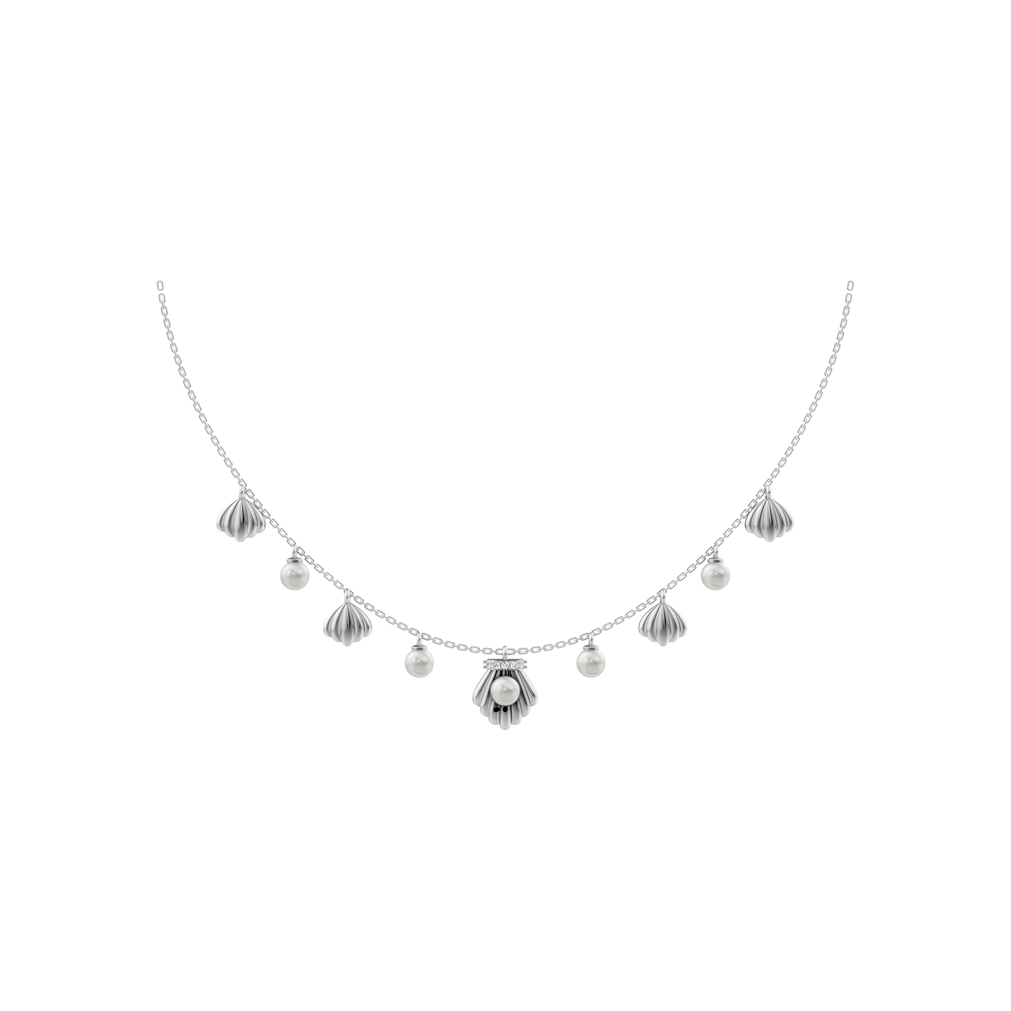 Shells Freshwater Pearl & 92.5 Silver Charms Necklace