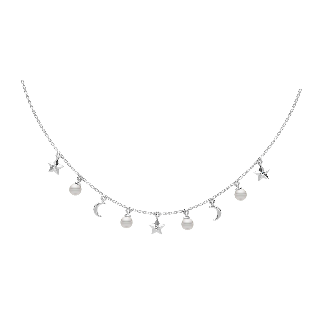 Celestine Freshwater Pearls & 92.5 Silver Charms Necklace