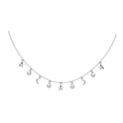 Celestine Freshwater Pearls & 92.5 Silver Charms Necklace