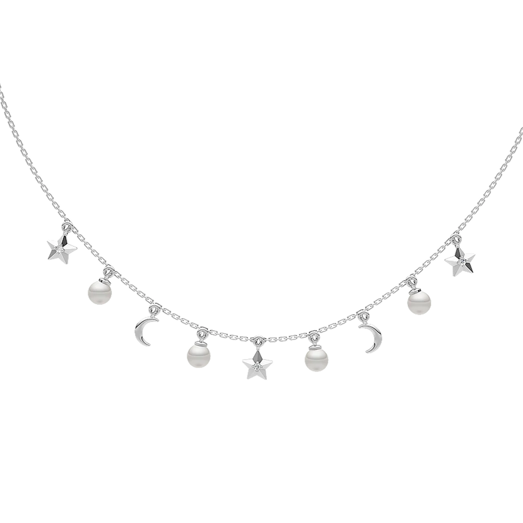 Celestine Freshwater Pearls & 92.5 Silver Charms Necklace