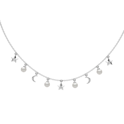 Celestine Freshwater Pearls & 92.5 Silver Charms Necklace