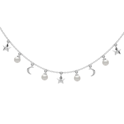 Celestine Freshwater Pearls & 92.5 Silver Charms Necklace