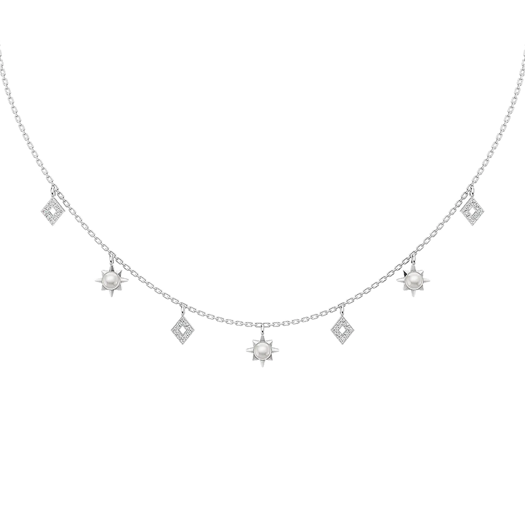 Radiance freshwater Pearl & 92.5 Silver Charms Necklace