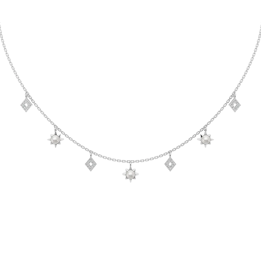 Radiance freshwater Pearl & 92.5 Silver Charms Necklace